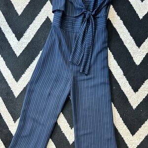 Topshop Navy Pinstripe Jumpsuit
